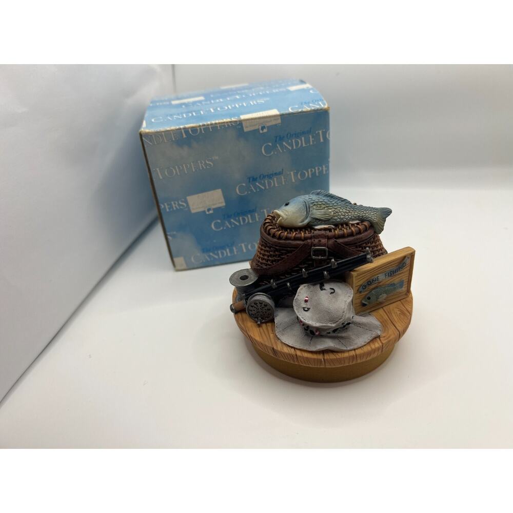 Our America Gift Fishing Candle Jar Topper | Fish Basket Rod‎ Reel Net Outdoors